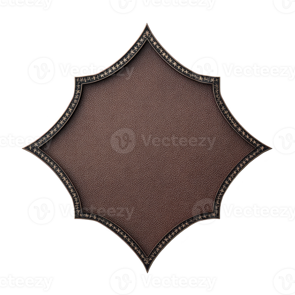 Decorative, star shaped leather patch with intricate stitching and textured surface, perfect for adding touch of elegance to crafts or fashion items png