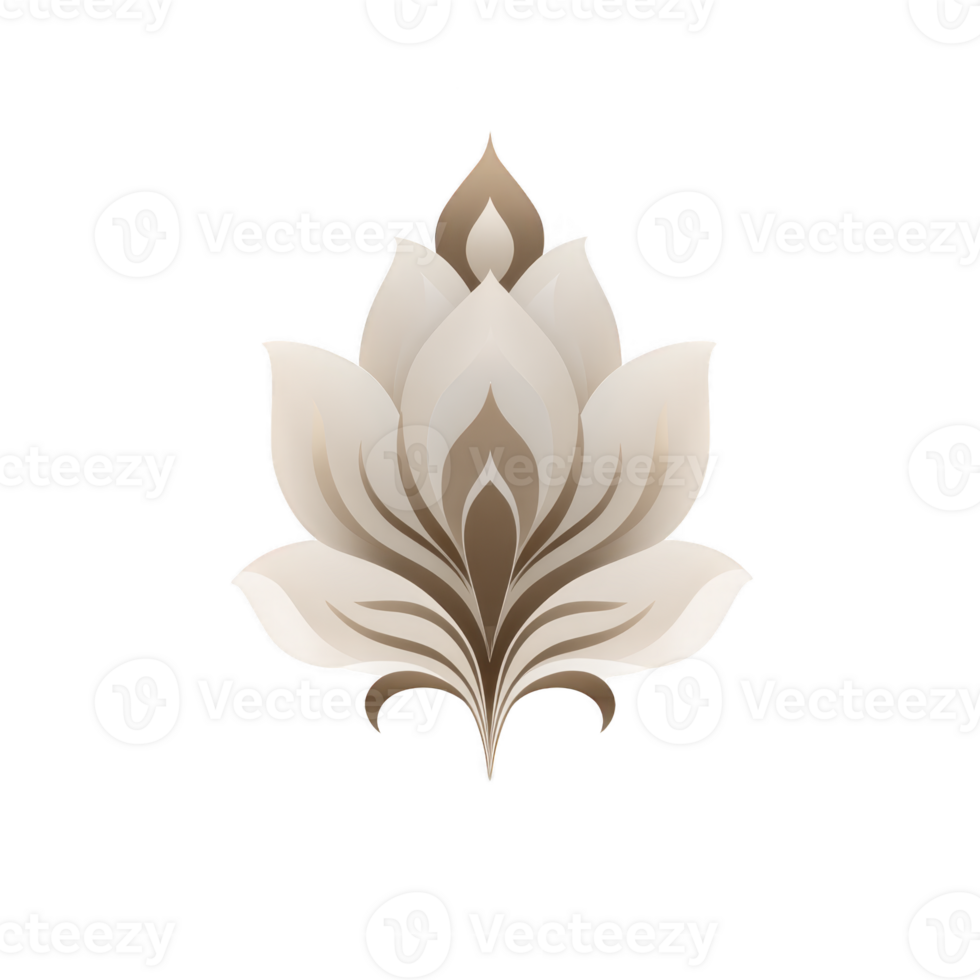 Stylized lotus flower design in shades of beige and brown, featuring symmetrical petals and gradient effect, creating elegant and calming appearance png