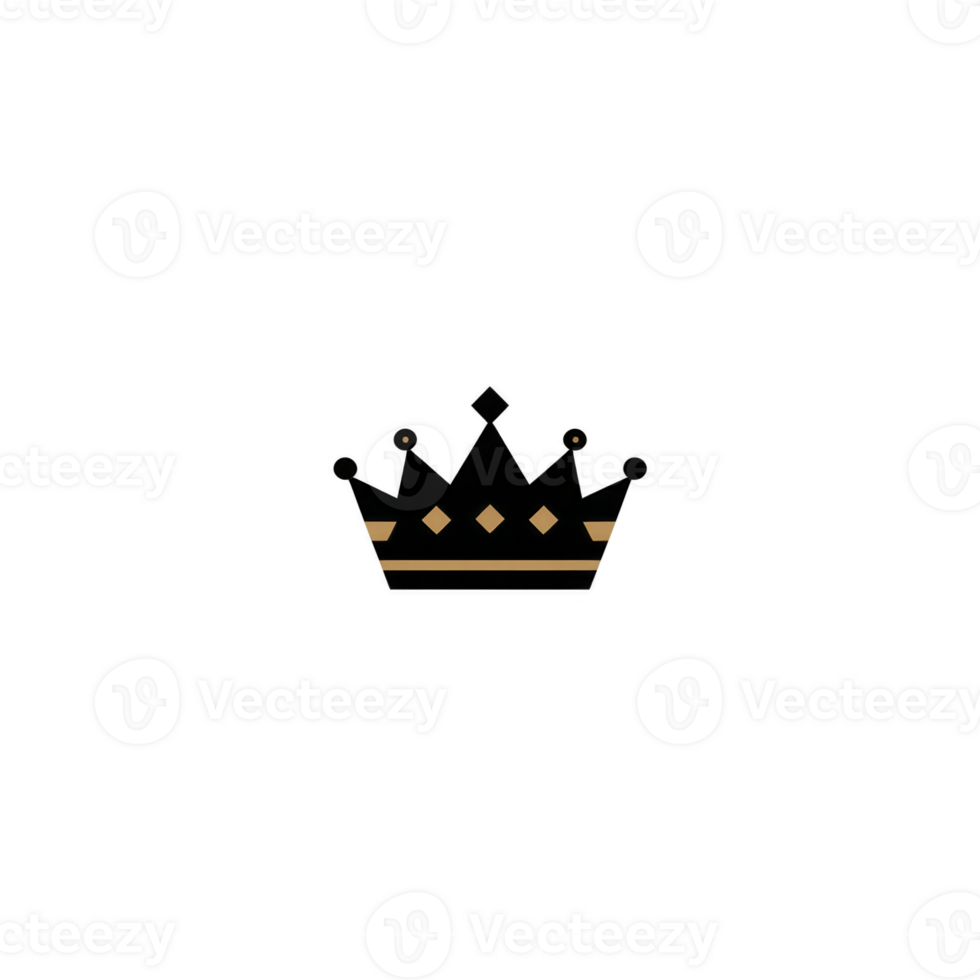 Simple, elegant black and gold crown icon with minimalist design, featuring geometric shapes and symmetrical pattern. crown symbolizes royalty, power, and prestige png