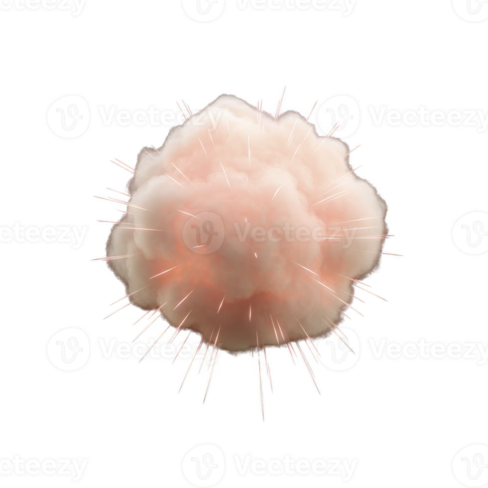 Fluffy, pinkish explosion cloud with sparks radiating outward against transparency background, creating dynamic and energetic visual effect png