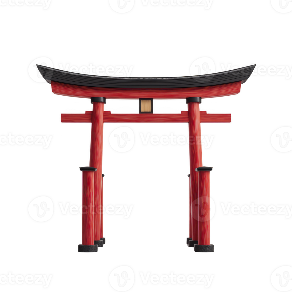 Traditional red torii gate stands prominently, symbolizing entrance to sacred space in Japanese culture. gate elegant design and vibrant color evoke sense of tranquility and reverence png