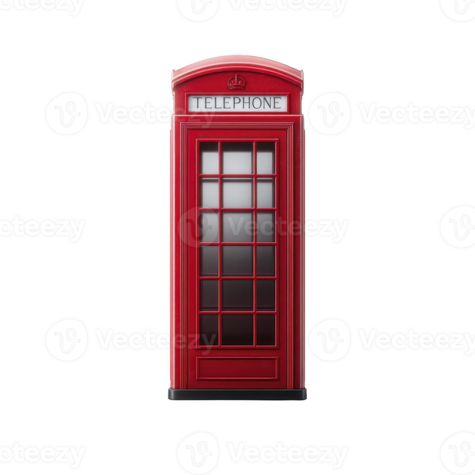 Classic red British telephone booth stands isolated on transparency background, showcasing its iconic design and vintage charm png
