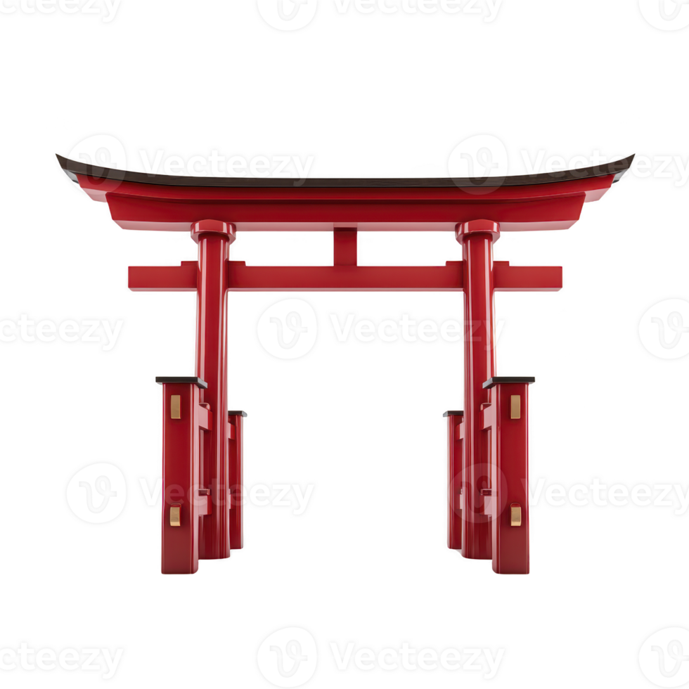 Traditional red torii gate stands prominently, symbolizing entrance to sacred space in Japanese culture. Its vibrant color and elegant design evoke sense of tranquility and reverence png
