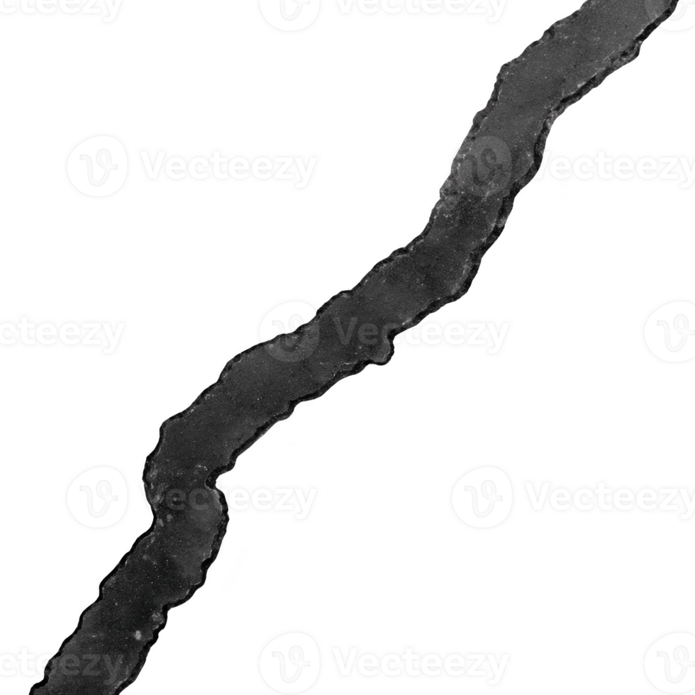 This features jagged, dark crack on transparent background, resembling tear or fissure. texture is rough, suggesting damage or distress png