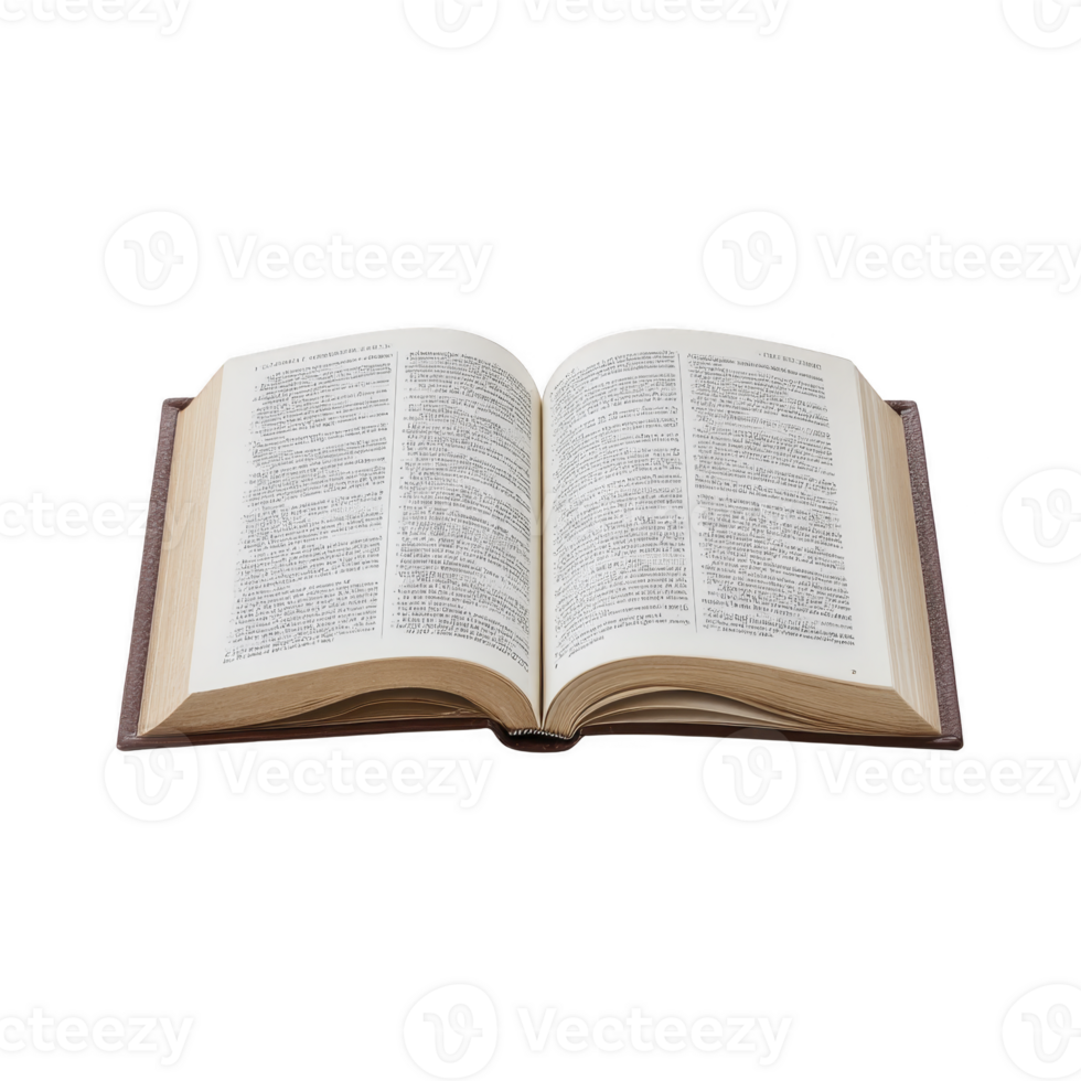 Open book with visible text on its pages, resting on flat surface. book cover is brown, and pages are slightly yellowed, indicating age. text is printed in clear, readable font png