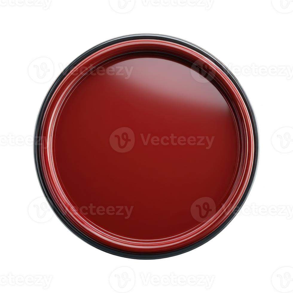 Top view of open can of red paint, showcasing its smooth and glossy surface, ready for use in artistic or home improvement projects png