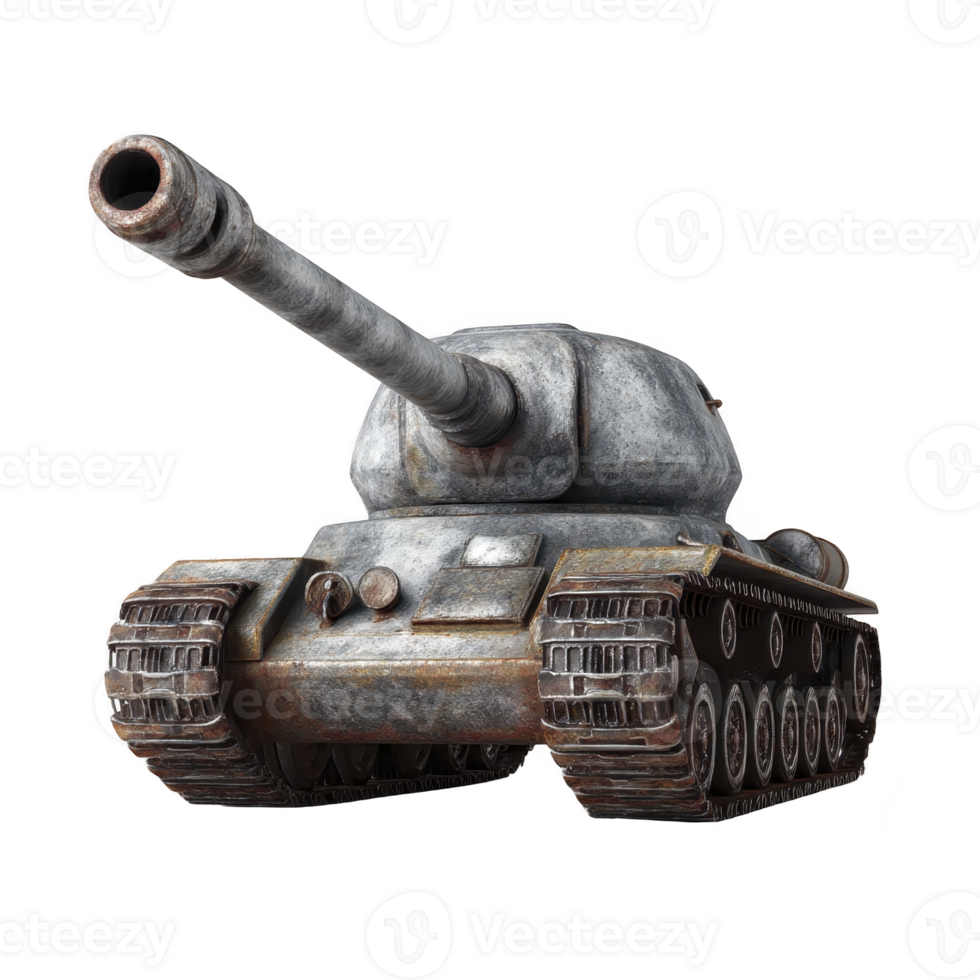 Large, weathered tank with long barrel and heavy armor is depicted, showcasing its robust design and military purpose. tank tracks and turret are prominently featured png