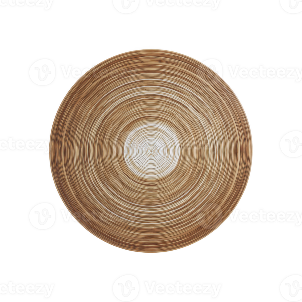 Round woven placemat with concentric circles in natural brown tones, creating rustic and earthy aesthetic. Ideal for adding texture to dining settings png
