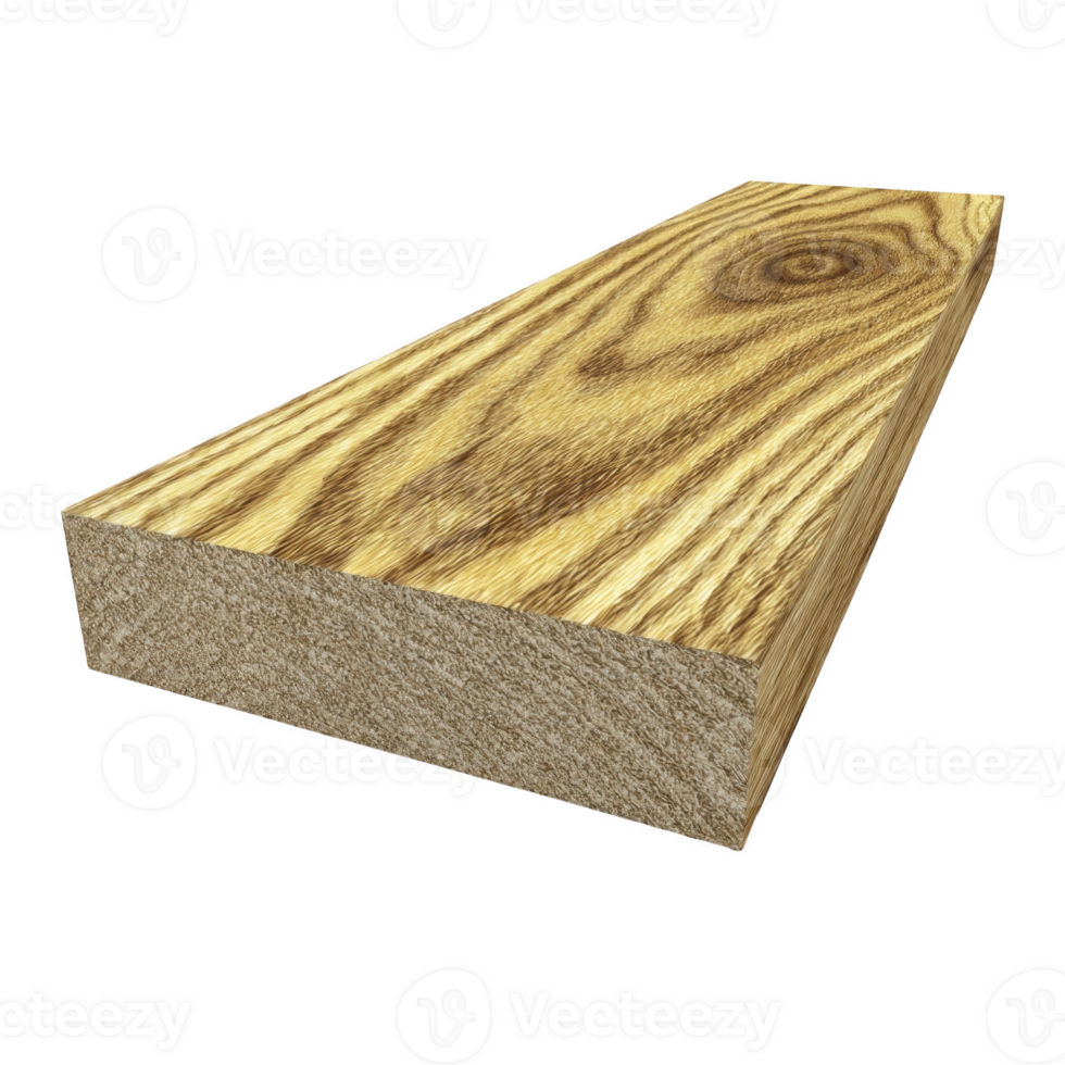Single wooden plank with natural grain pattern, showcasing smooth texture and warm brown tones, ideal for construction or carpentry projects png