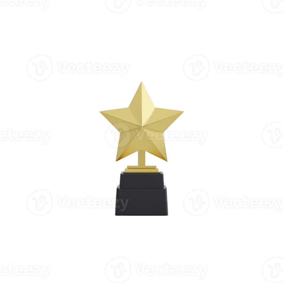 Golden star trophy with black base symbolizes achievement and success, often used in award ceremonies or as recognition of excellence. shiny gold finish adds touch of elegance png