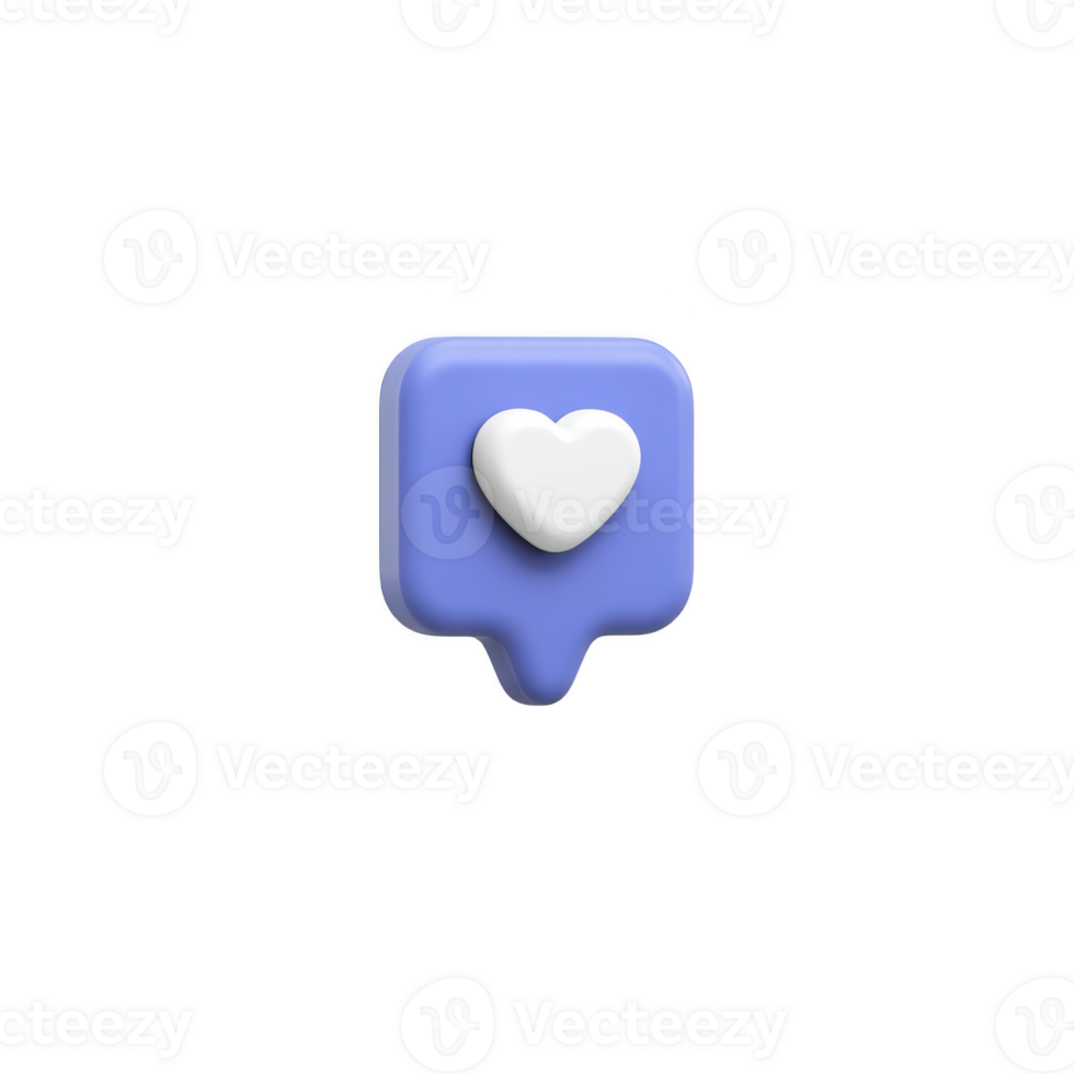3D illustration of blue notification icon with white heart symbol, representing social media engagement and interaction. design is simple and modern, conveying sense of connectivity and digital png