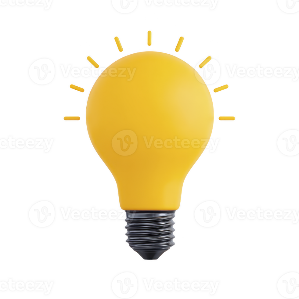 Bright yellow light bulb with glowing effect symbolizes creativity and innovation. bulb is isolated on transparency background, emphasizing its vibrant color and design png