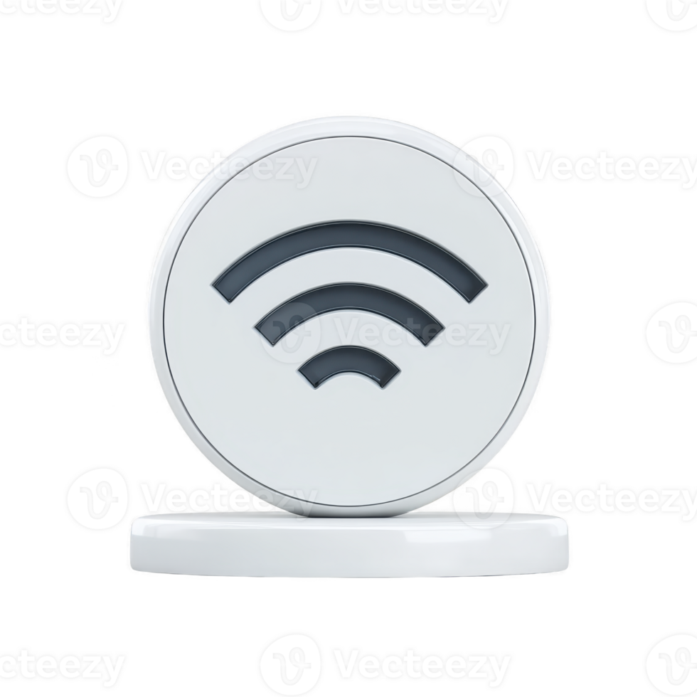 3D icon of Wi Fi symbol on circular base, representing wireless connectivity and internet access. design is minimalistic and modern, suitable for technology themes png