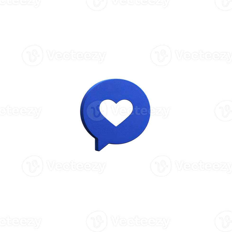 Blue speech bubble icon with heart cutout symbolizes communication and affection. simple design conveys message of love and connection png