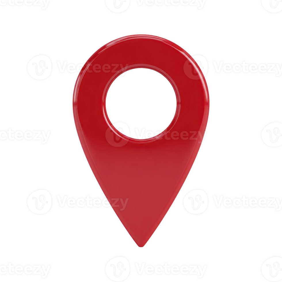 Red location pin icon with glossy finish, commonly used in digital maps and navigation apps to mark specific point of interest or destination png