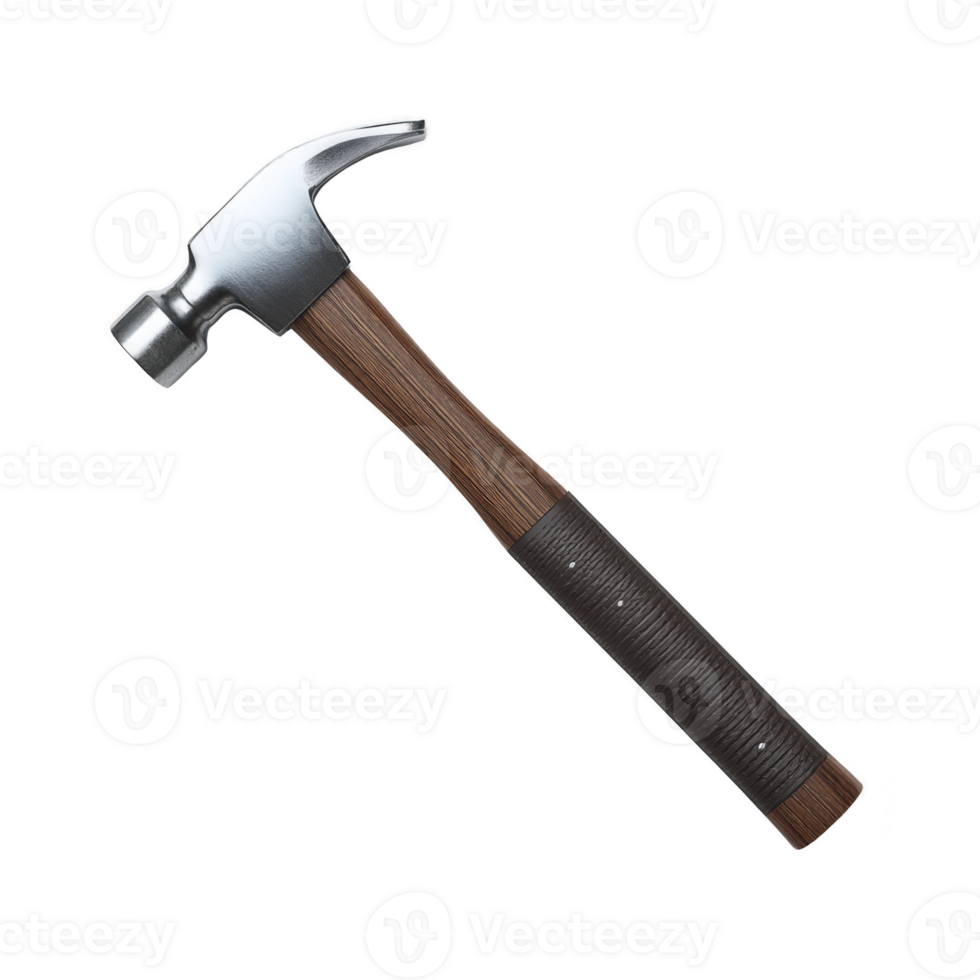 Sturdy hammer with metal head and wooden handle, ideal for construction and carpentry tasks. grip is wrapped for comfort and control, making it reliable tool for various projects png