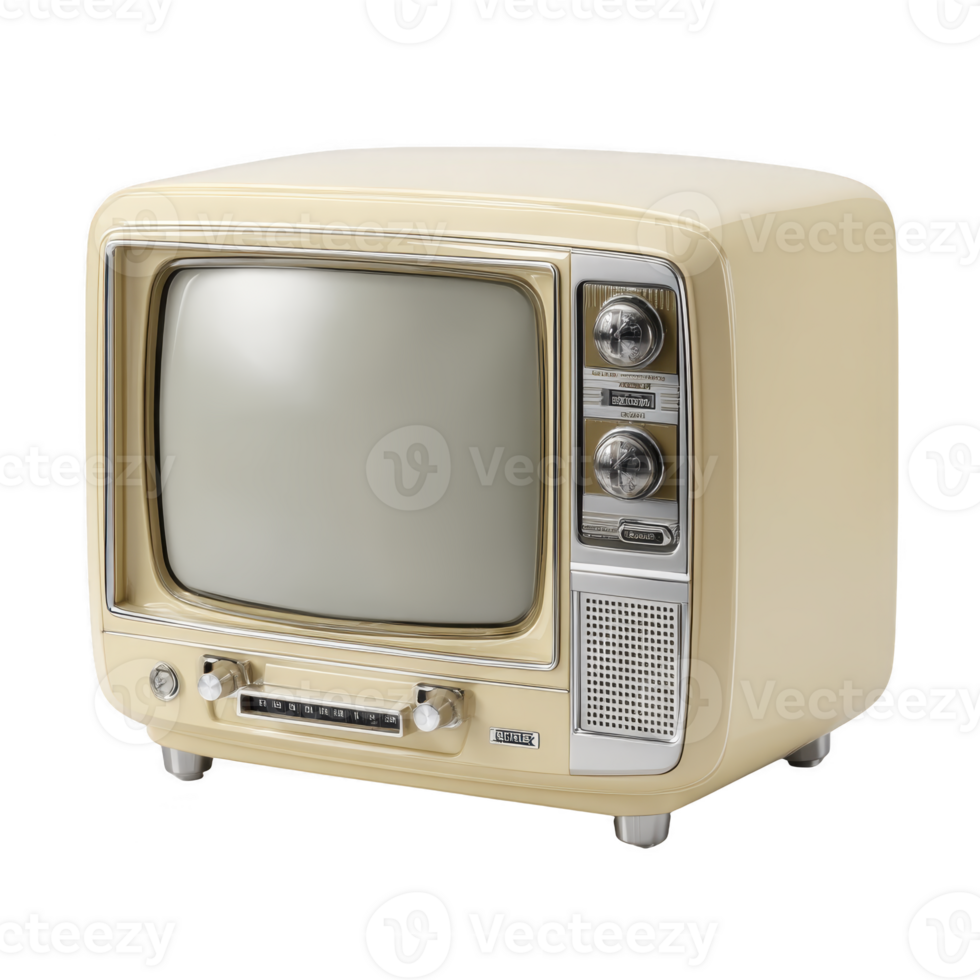 Vintage beige television with retro design and dials evokes nostalgia. classic style and rounded screen reflect mid 20th century technology, perfect for retro themed decor png