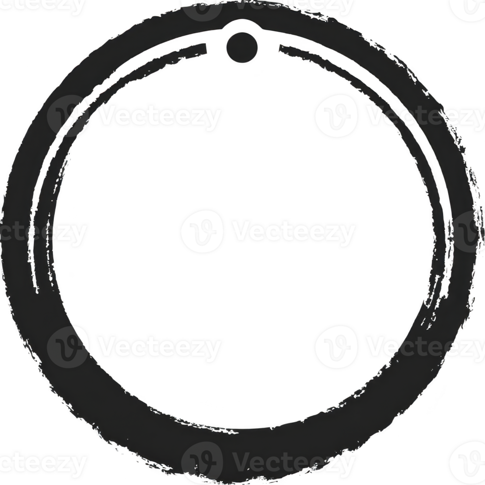 This features simple, hand drawn circle with small dot at top, resembling minimalist design. circle is black and has rough, sketch like texture, giving it artistic and organic feel png