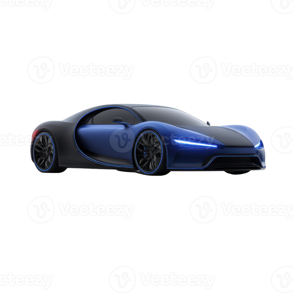 Sleek, futuristic blue sports car with aerodynamic design and glowing headlights, showcasing modern automotive innovation and luxury png