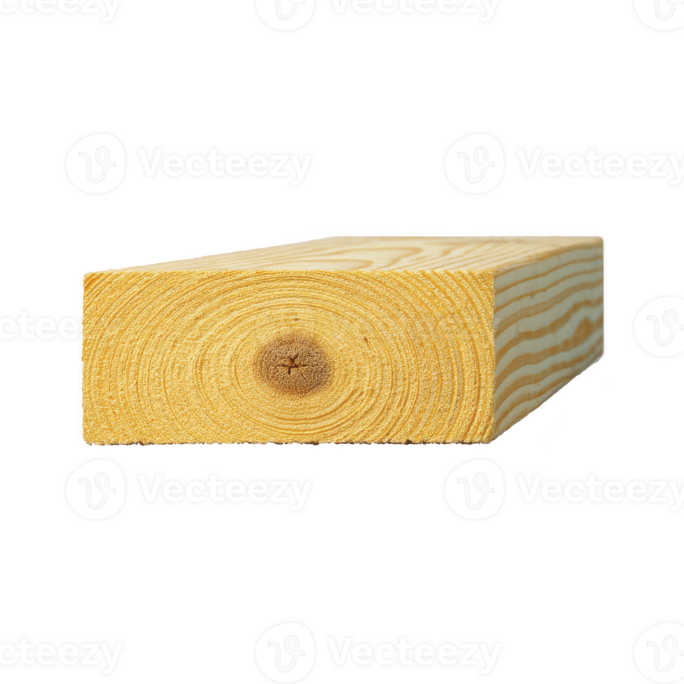 Close up of wooden plank with visible grain patterns and smooth surface, showcasing natural texture and color of wood. plank is isolated on transparency background png