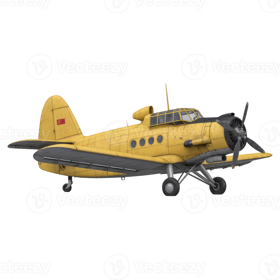Vintage yellow biplane with single propeller and distinctive tail fin design, showcasing classic aviation style. aircraft appears to be well preserved, evoking sense of nostalgia png