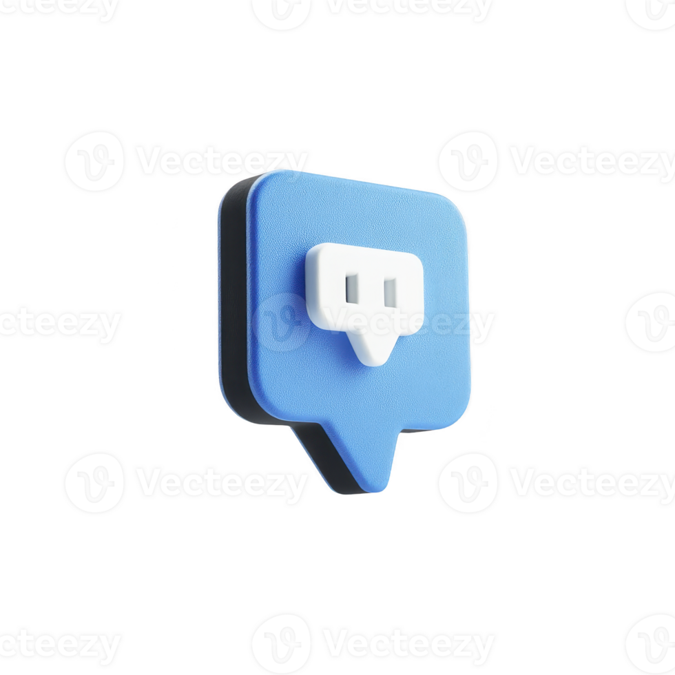 3D blue chat bubble icon with white speech symbol, representing communication and messaging. design is modern and minimalistic, suitable for digital interfaces and applications png