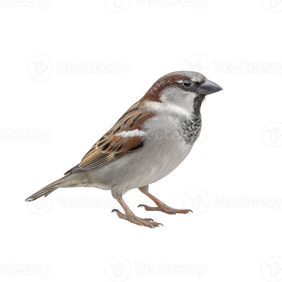 Detailed illustration of sparrow showcases its intricate feather patterns and natural colors, highlighting bird delicate features against plain background png