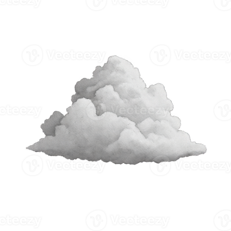 Fluffy white cloud illustration with textured appearance, resembling cumulus cloud against transparent background. cloud has soft, billowy shape, evoking sense of calm and serenity png