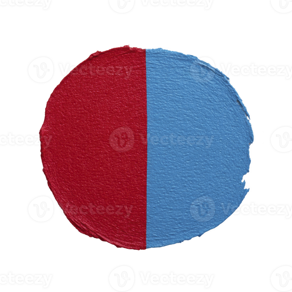 Circle is divided into two halves with textured surface, one side painted red and other blue, creating striking contrast. rough edges add artistic touch png