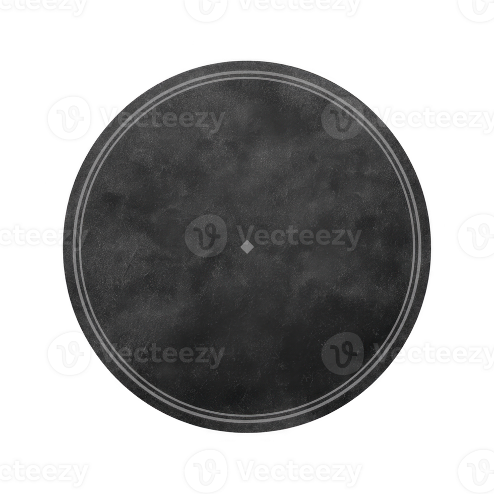 Round, textured black surface with subtle central diamond shape and thin border creates minimalist and modern design. monochrome palette adds sleek and sophisticated touch png