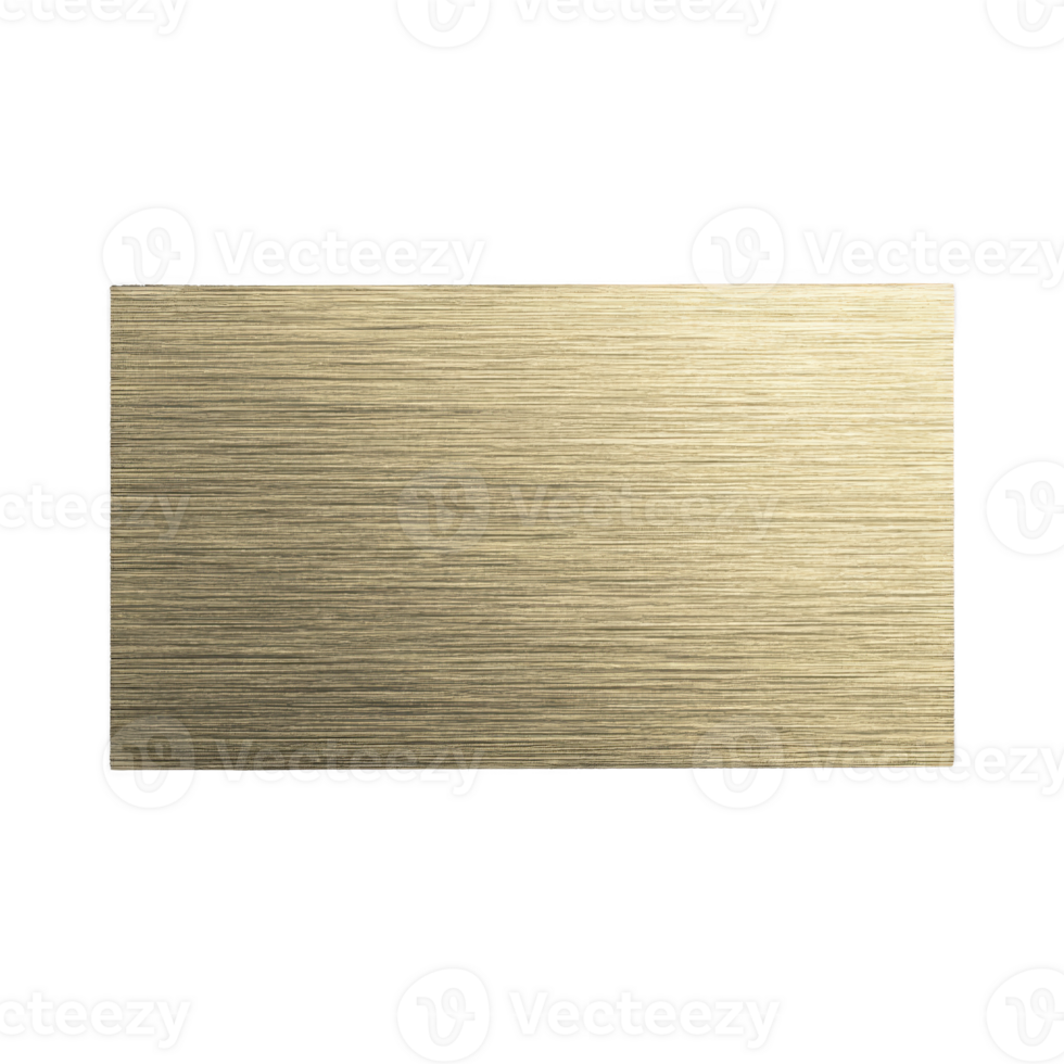 Rectangular gold metal plate with brushed texture, reflecting light subtly. surface appears smooth and elegant, suitable for use in design or decoration png