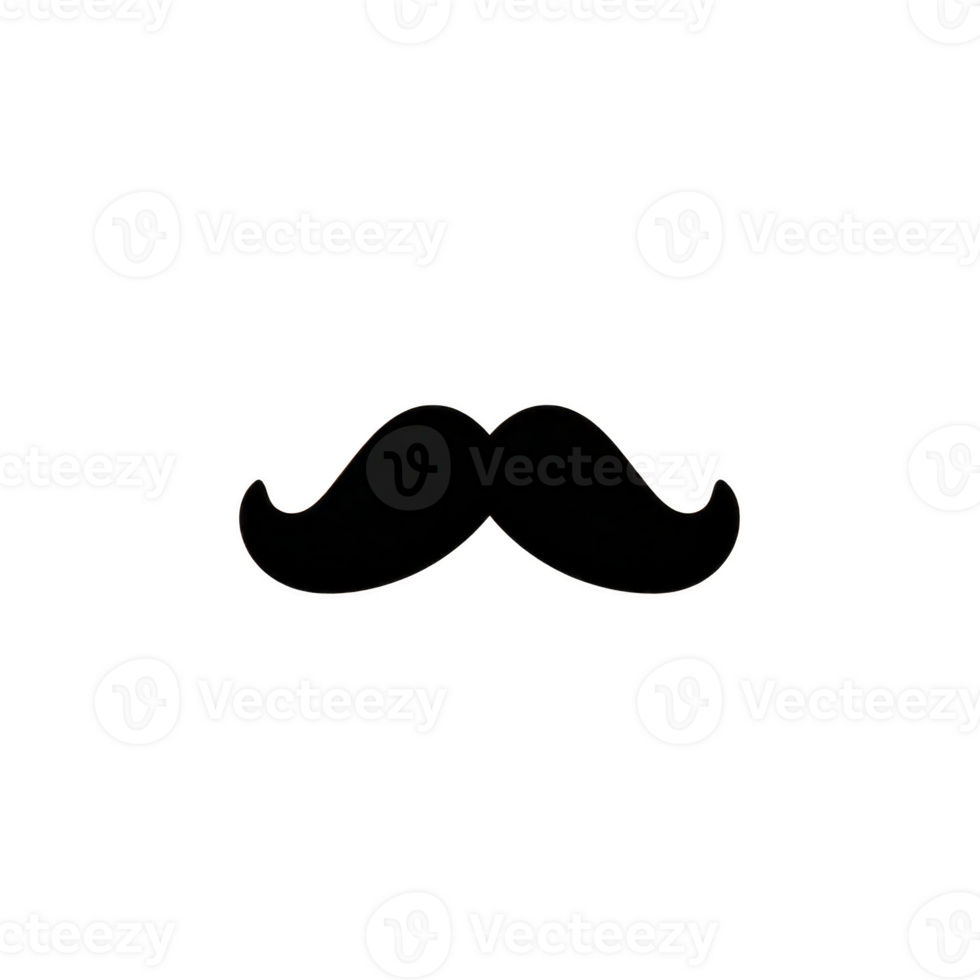 Simple black silhouette of classic mustache on transparency background, often associated with vintage or retro styles. This iconic shape is frequently used in design and fashion png