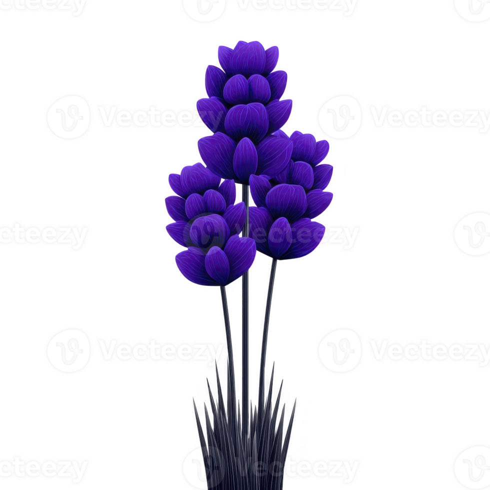 Cluster of vibrant purple flowers with elongated petals and slender stems creates striking visual against plain background. rich color and unique shape evoke sense of elegance and tranquility png