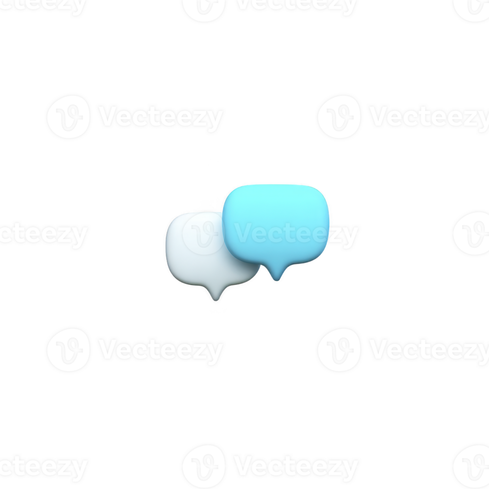 Two speech bubbles, one blue and one white, overlap on transparency background, symbolizing communication and conversation. minimalist design conveys modern and digital feel png