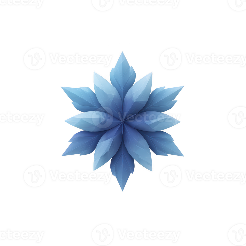 Symmetrical blue geometric flower design with layered petals creates calming and artistic visual. gradient shades of blue add depth and elegance to abstract pattern png