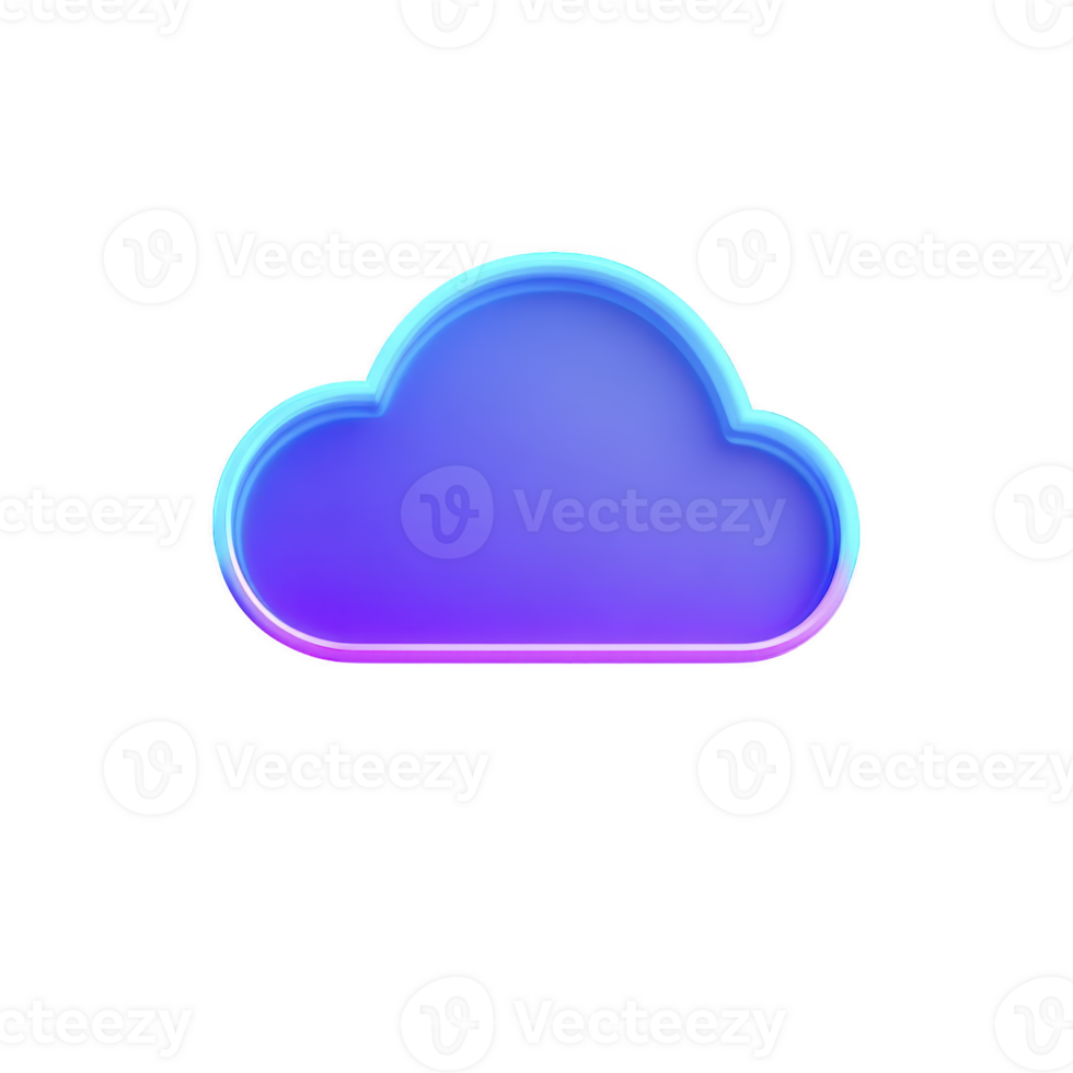 Glowing blue and purple cloud icon with neon effect, symbolizing digital storage or cloud computing. vibrant colors and modern design convey sense of technology and innovation png