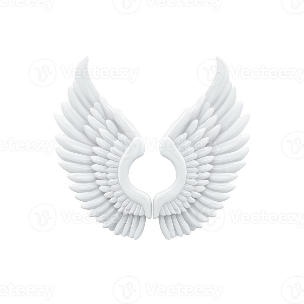 White angel wings with detailed feathers on transparent background, symbolizing purity and freedom. wings are symmetrical and appear soft and ethereal, evoking sense of peace and grace png