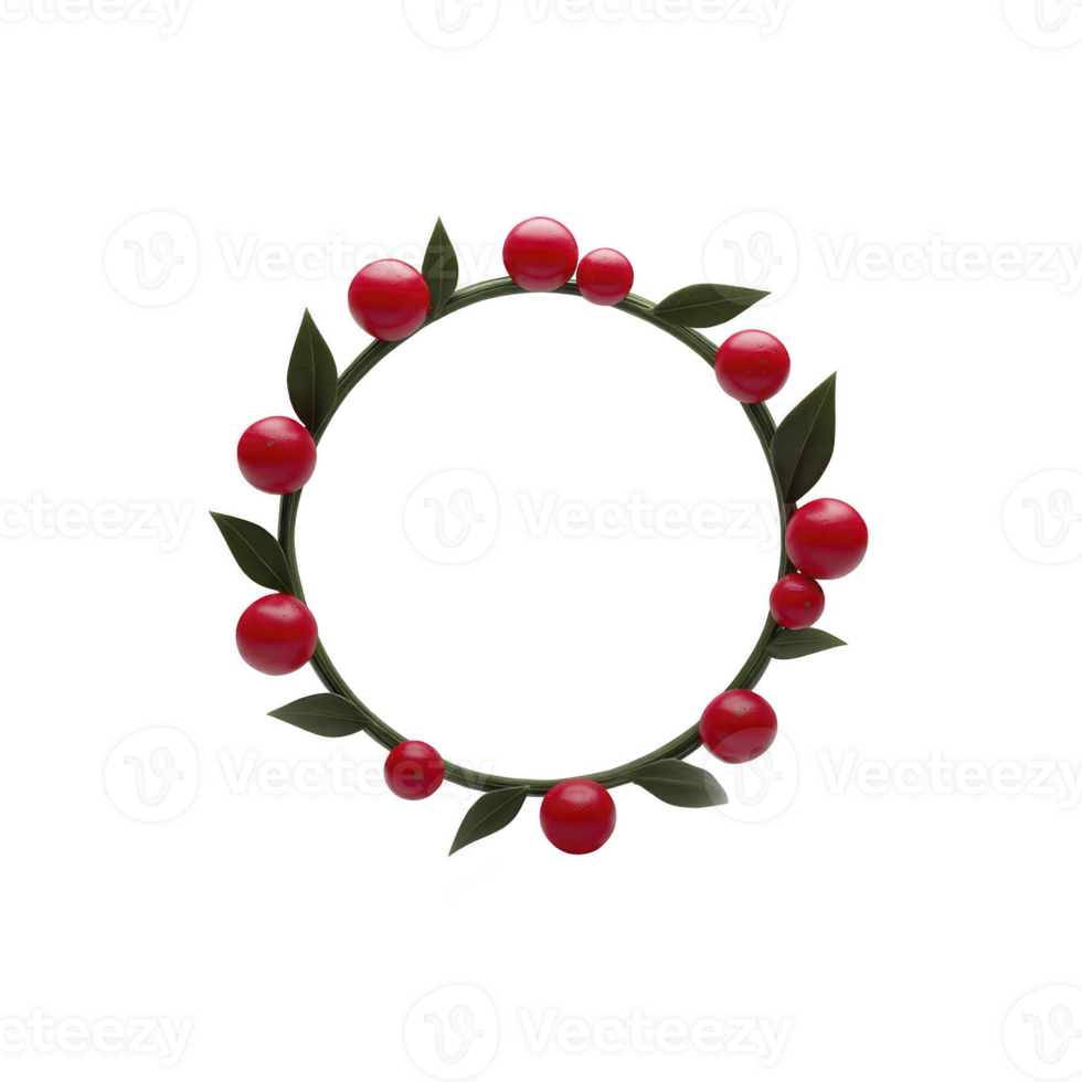 Circular wreath with red berries and green leaves, perfect for festive decorations or holiday designs. simple and elegant design adds touch of nature and celebration png