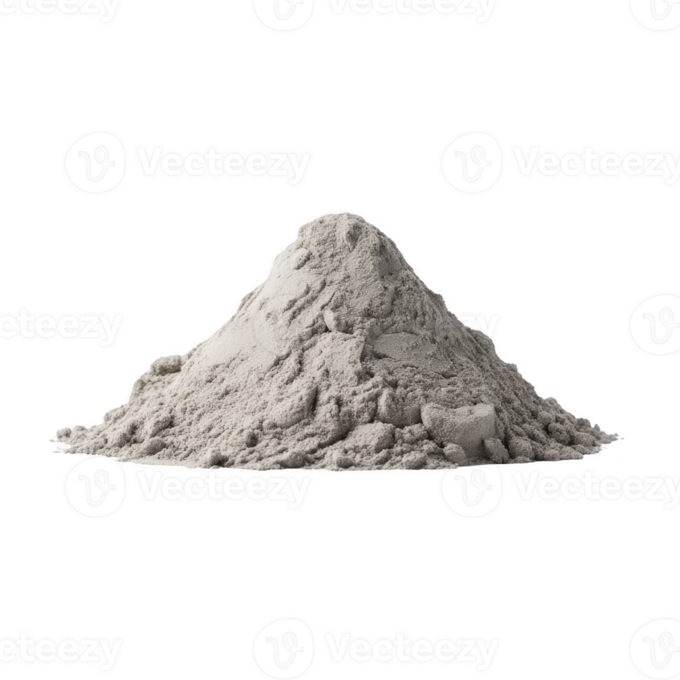 Pile of fine gray powder is displayed against transparency background, showcasing its texture and consistency. powder appears soft and light, suitable for various industrial or construction png