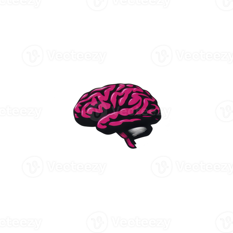 Vibrant pink brain illustration on transparency background, showcasing intricate details and modern design. bold color and style create striking visual impact png
