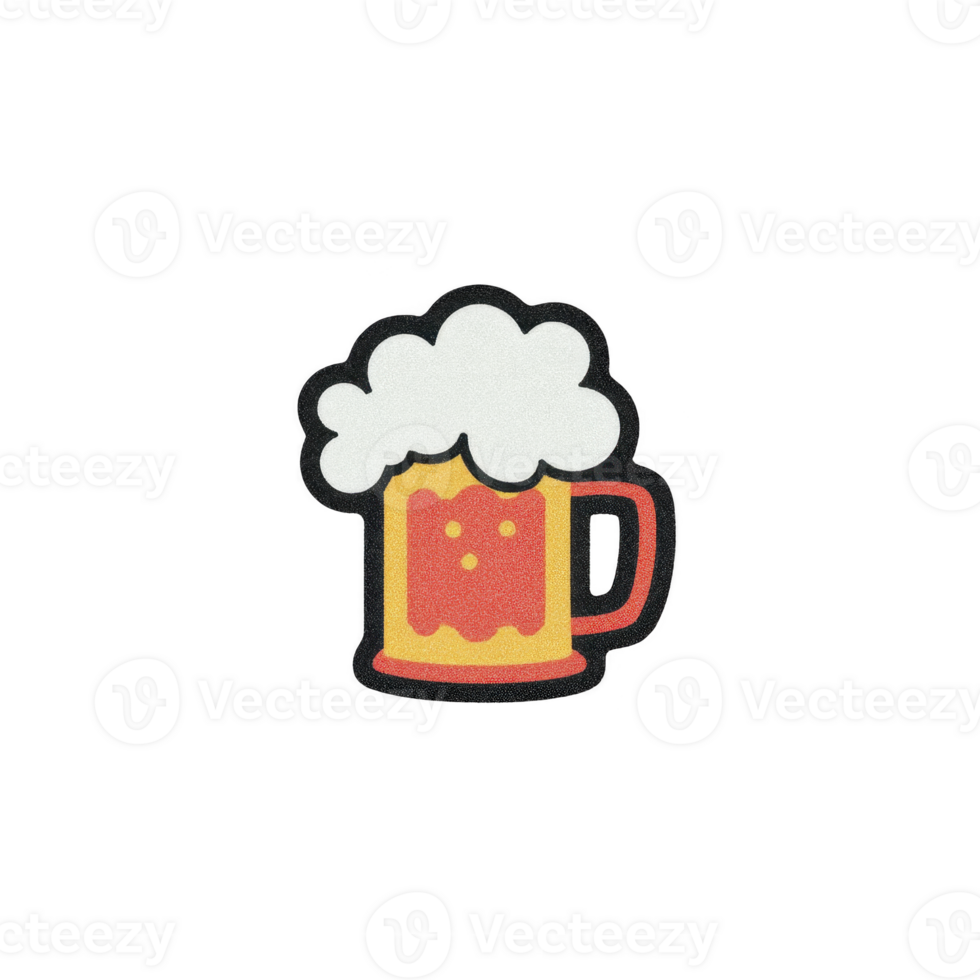 Frothy mug of beer illustration with cheerful vibe, featuring glass filled with golden beer and topped with thick white foam. design is simple and playful png