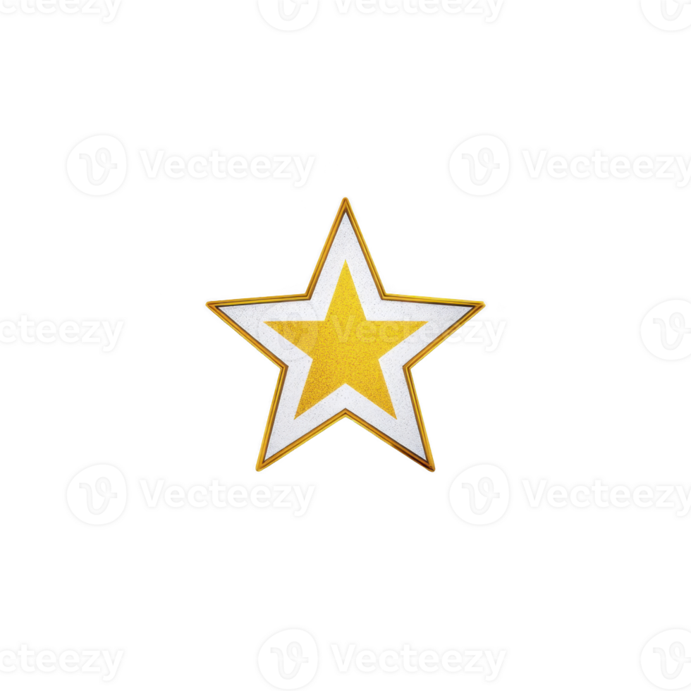 Shiny gold star with white border transparency background, symbolizing achievement and excellence. star vibrant color and clean design make it stand out, conveying sense of success and celebration png