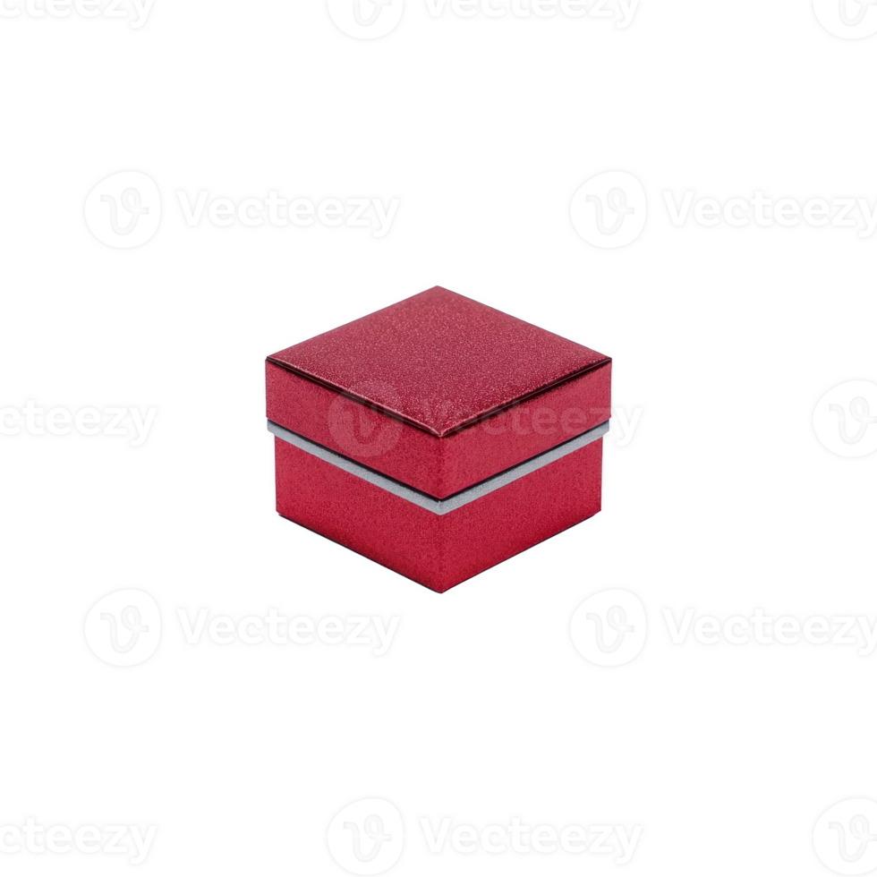 Small, elegant red gift box with textured surface and silver band, perfect for special occasions. box vibrant color and sleek design make it ideal for presenting jewelry or small gifts png
