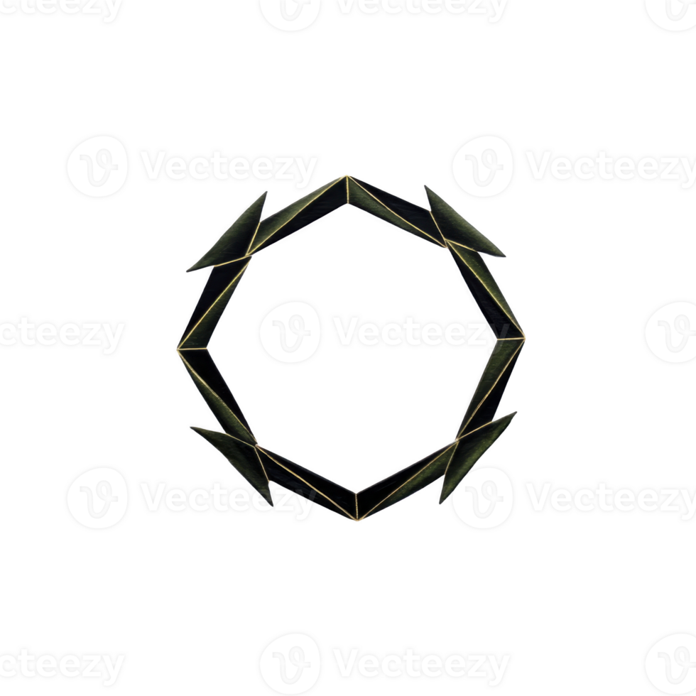 Geometric, abstract 3D shape with hexagonal form and metallic edges, floating against transparency background, creating modern and futuristic impression png
