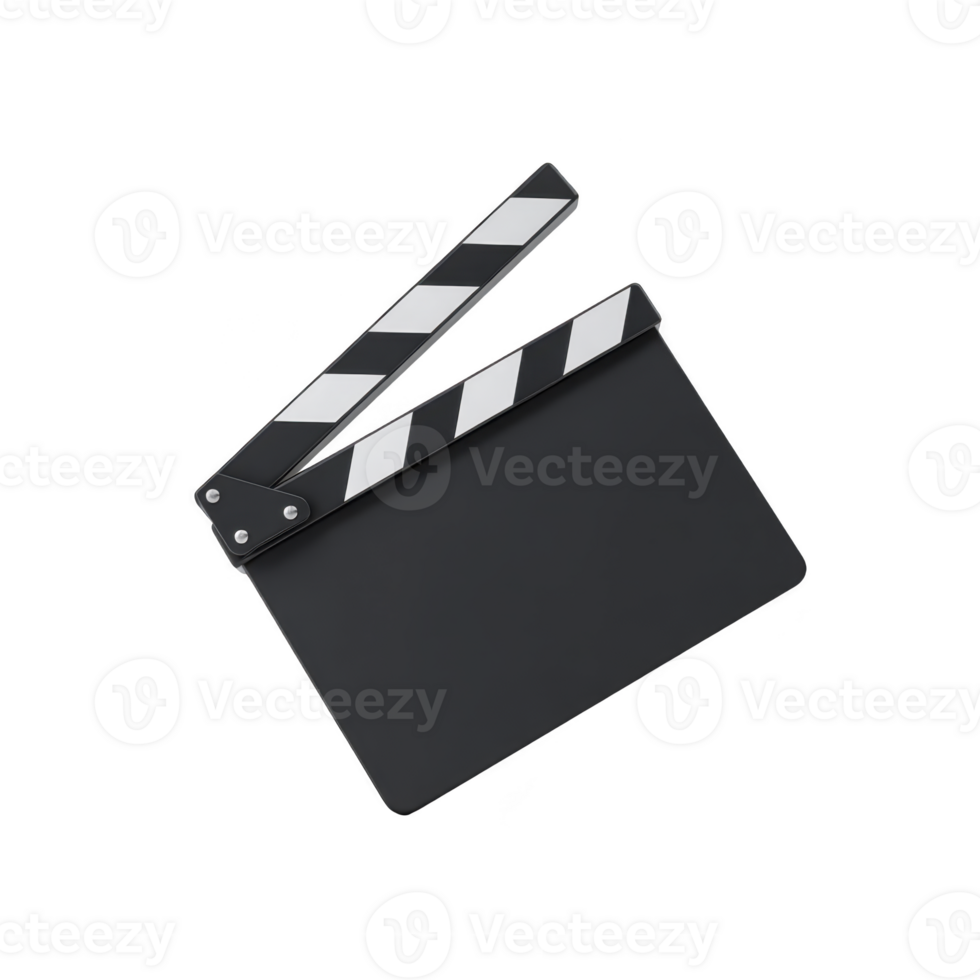 Black and white film clapperboard is shown, typically used in movie production to mark scenes and takes. clapperboard has hinged arm that creates clapping sound when closed png