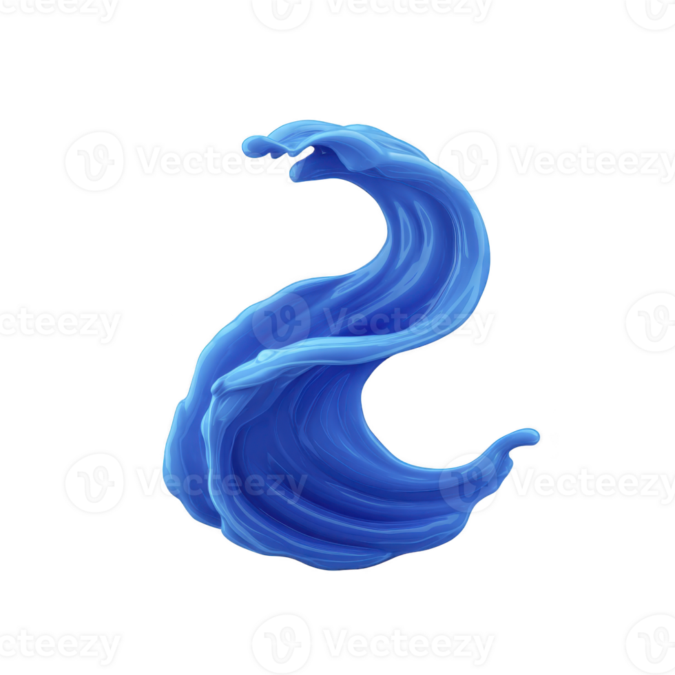 Dynamic, abstract blue wave shape with fluid motion and smooth curves, resembling splash or artistic brushstroke, set against transparent background png