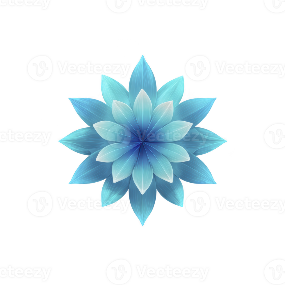 Symmetrical, vibrant blue flower with layered petals creates mesmerizing geometric pattern, evoking sense of tranquility and balance. design is both artistic and soothing png