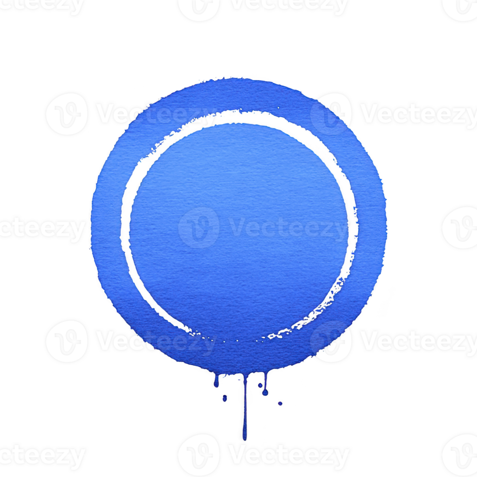 Vibrant blue circle with textured watercolor effect is centered on transparent background, featuring slightly darker blue outline and subtle paint drips at bottom png