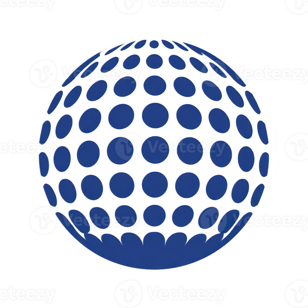 3D sphere composed of blue circular patterns creates modern and abstract design. sphere geometric arrangement gives sense of depth and dimension, making it visually striking png