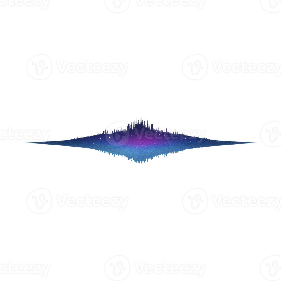 Vibrant, symmetrical soundwave pattern shades of blue and purple transparency background, resembling futuristic audio visualization. design is sleek and dynamic, evoking sense of movement png